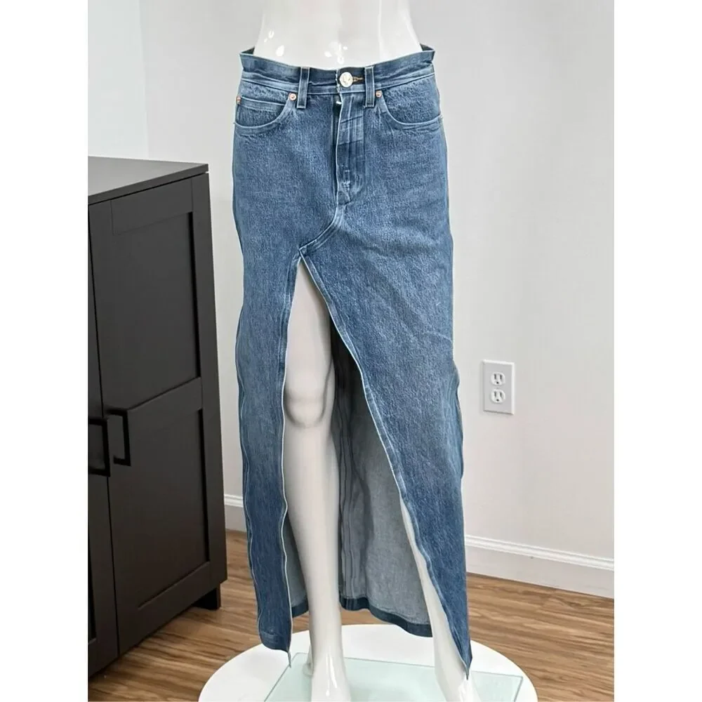 Alexander Wang Bonded Seam Crossover denim maxi skirt Size 25 - Picture 4 of 14